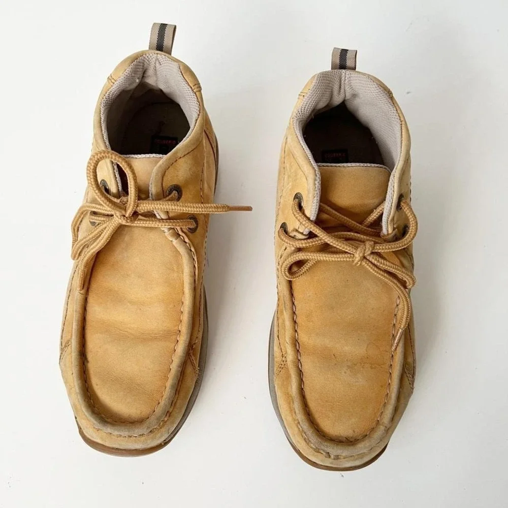 Vintage Chunky Tan Suede Leather Boat Shoe Ankle Boots‎ Shoes 8.5 women's